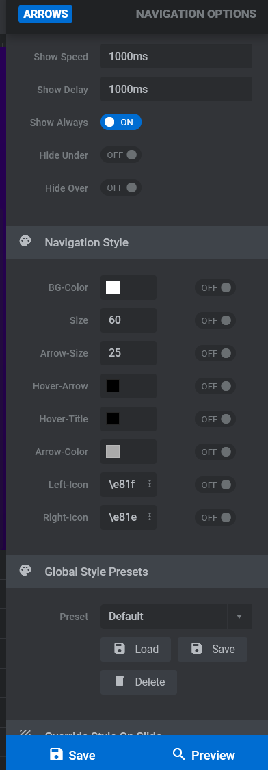 워드프레스 Slider Revolution 화살표 내비게이션 설정 - 화살표 스타일