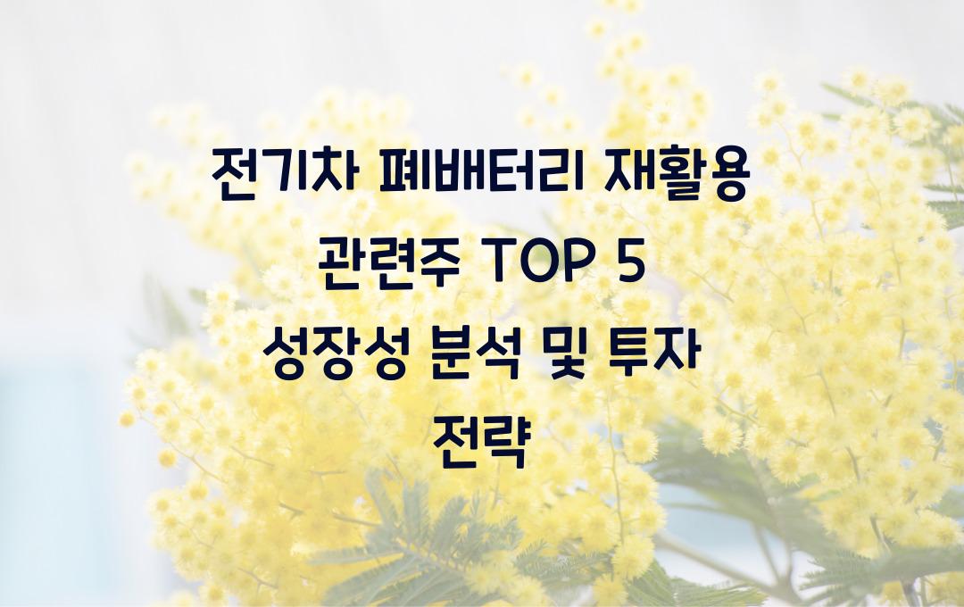 전기차 폐배터리 재활용 관련주 TOP 5, 성장성 분석