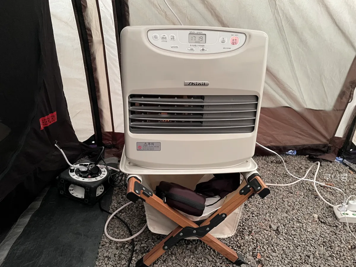 4인가족-겨울캠핑-신일-팬히터-900-가습기-사용해야할까?-히터-온도-설정-팁