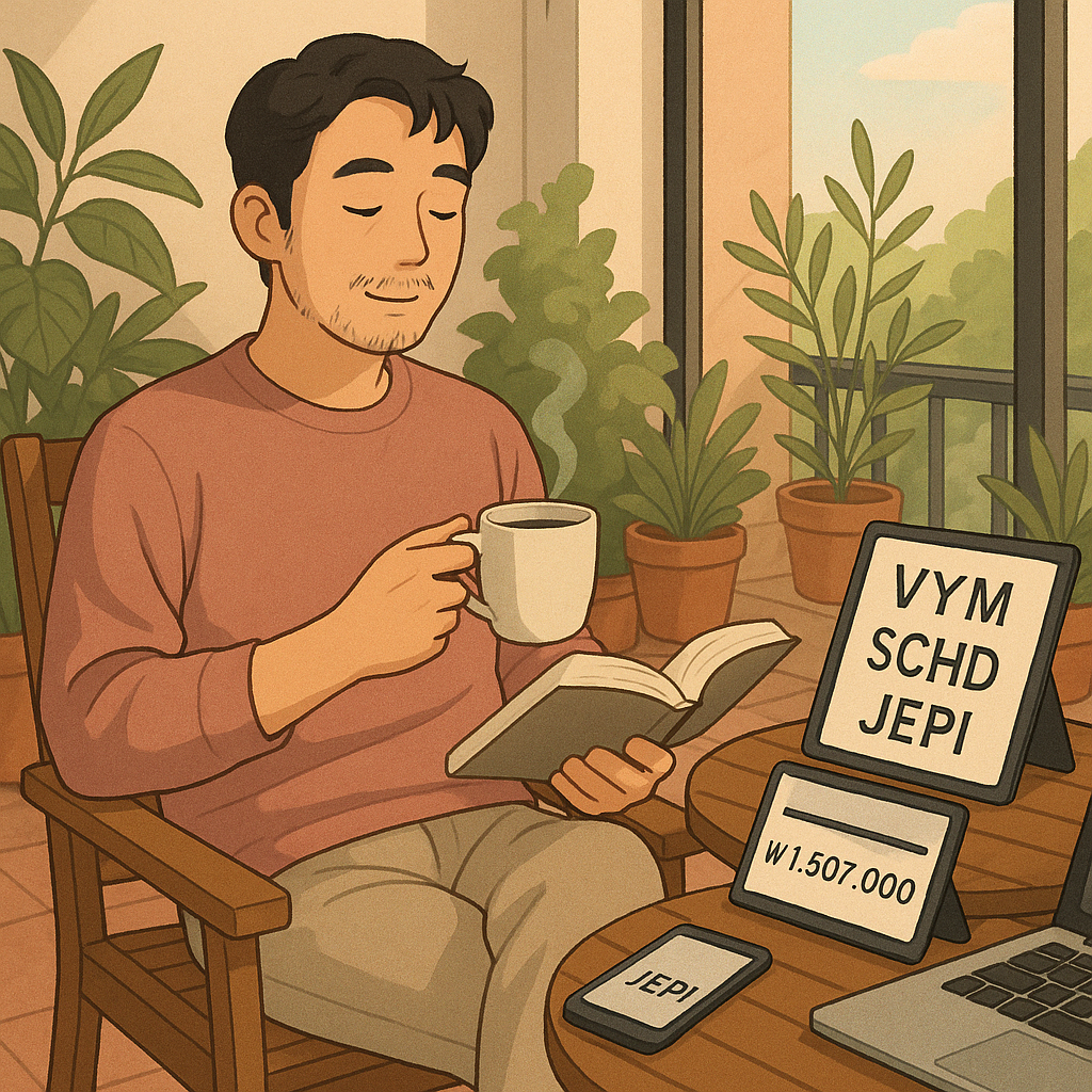 월 고배당 받고있는 fire족 일러스트