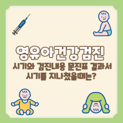 영유아 건강검진 시기
영유아 건강검진 내용
영유아 건강검진 문진표
영유아 건강검진 결과서
영유아 건강검진 놓쳤을 때
영유아 건강검진 예약 방법