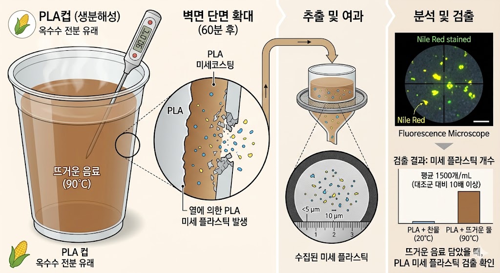 PLA 컵에 뜨거운 음료를 담았을 때 발생하는 미세 플라스틱 검출 실험 완벽 정리 2026