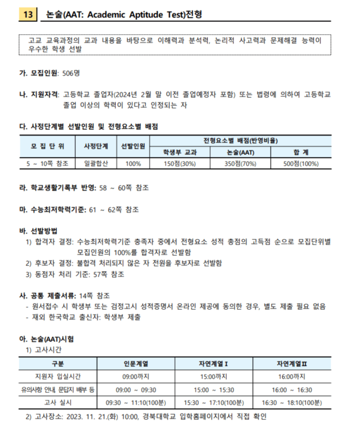 경북대학교-논술전형-모집요강