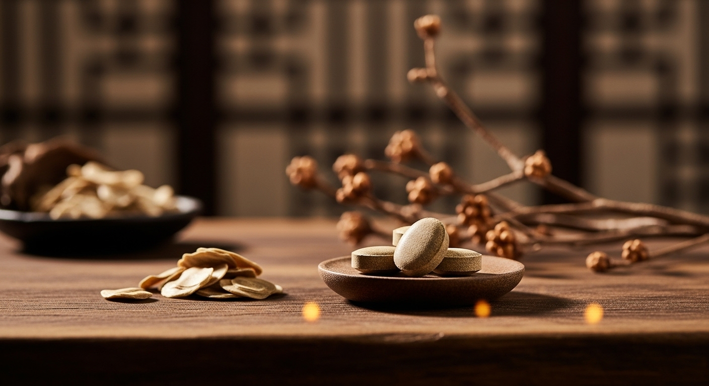 고급스러운 침향환과 침향 조각들이 어우러진 이미지, 기력 회복과 건강을 상징.