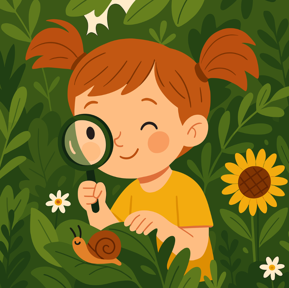 나뭇잎 관찰하는 아이 사진