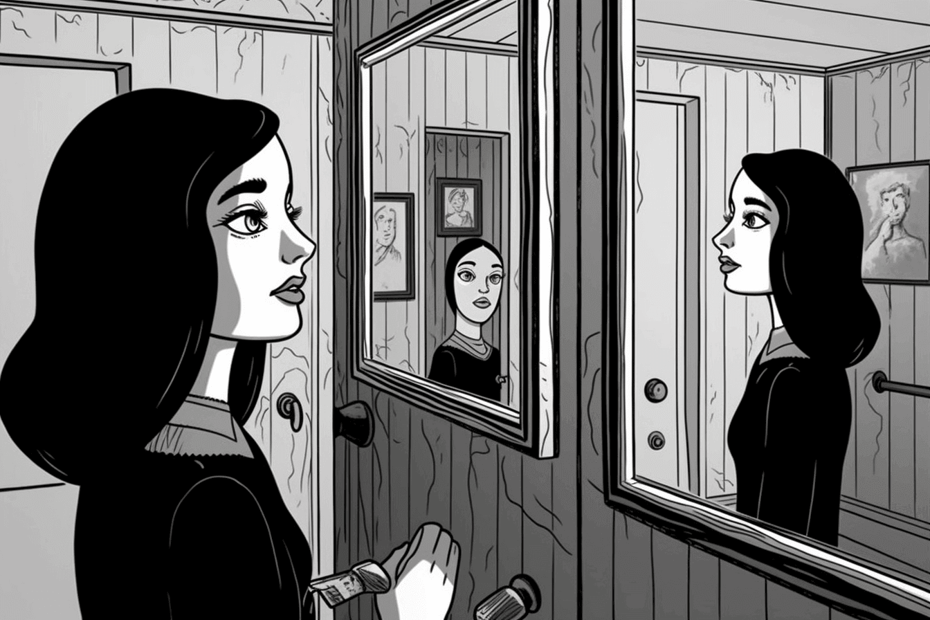 거울을 보고 있는 여자