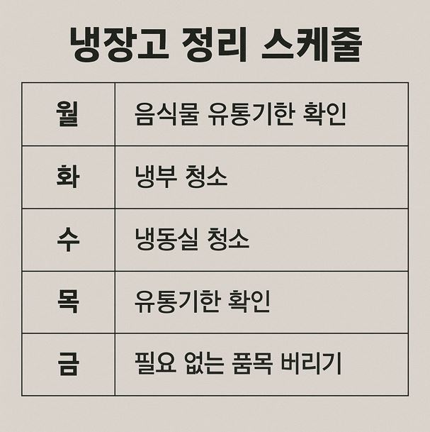 내장고 정리 스케줄 예시