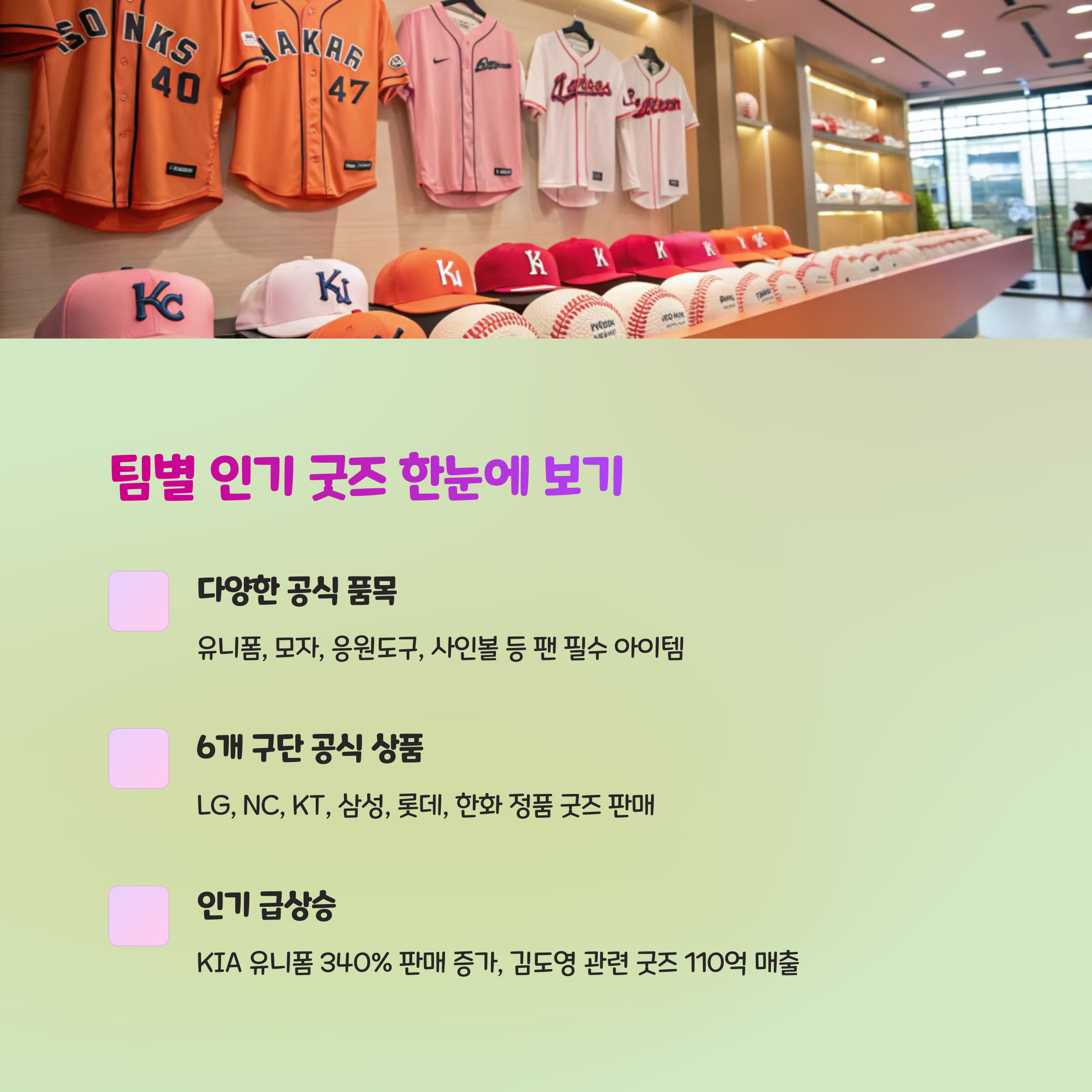 🧢 인기 팀별 굿즈 종류