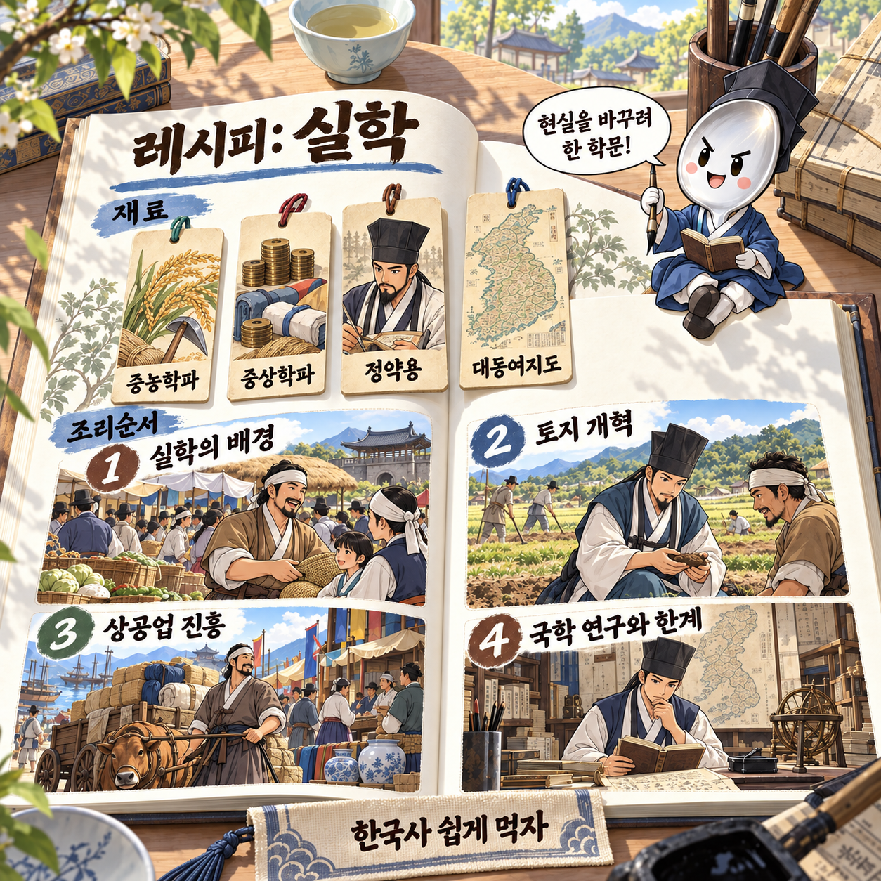 실학의 등장을 레시피 형식으로 요약한 인포그래픽 이미지