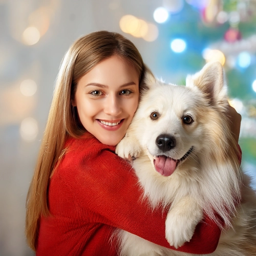 여성과 함께 있는 강아지