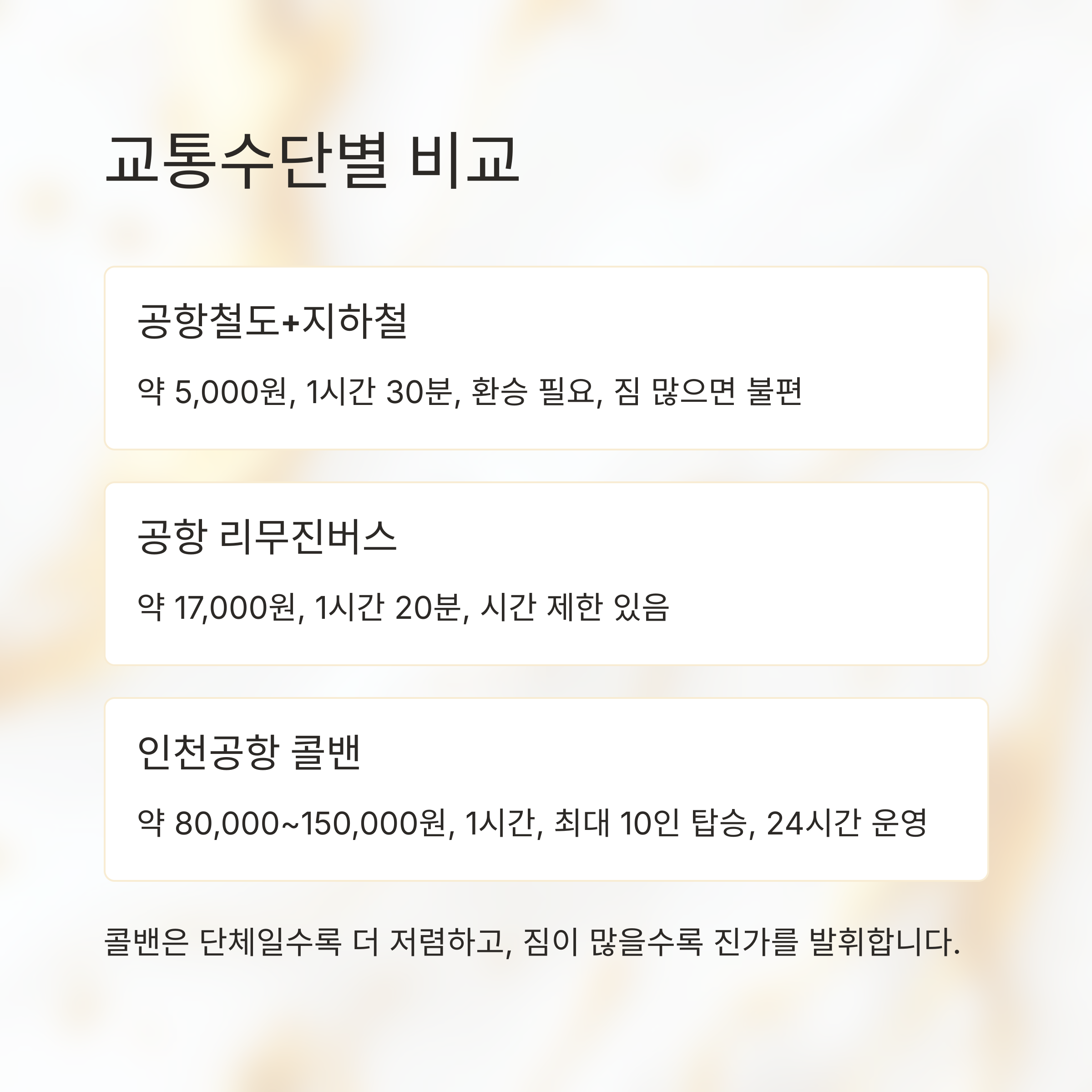 교통수단별 비교