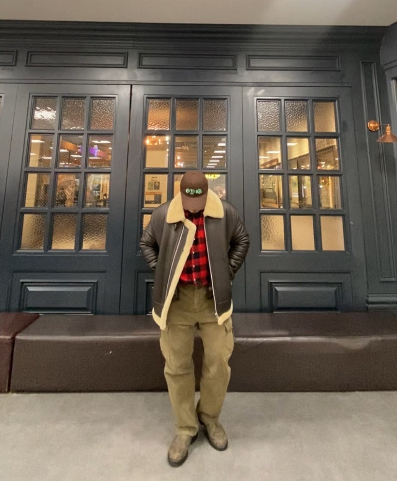 데일리룩('26.1.20.)오와이 OY 데빌로고 빈티지 레터링 볼캡, 스페로네 램스킨 무스탕, 빈티지 보세 레드블랙 체크 셔츠, 프리즘웍스 카고팬츠, 블런드스톤 585 러스틱브라운