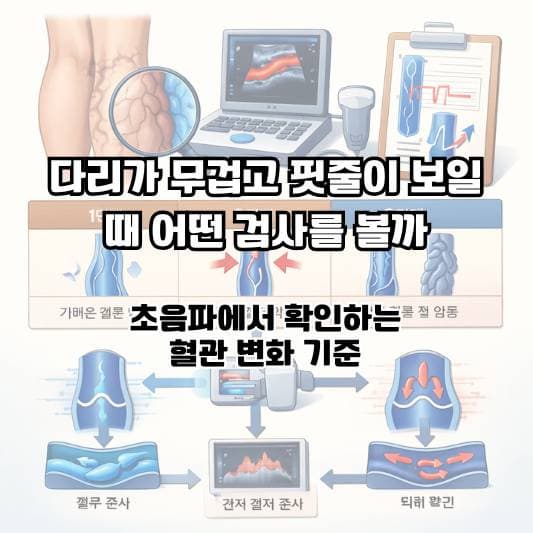 하지정맥류 검사 기준을 차분히 확인하는 중년의 일상 장면