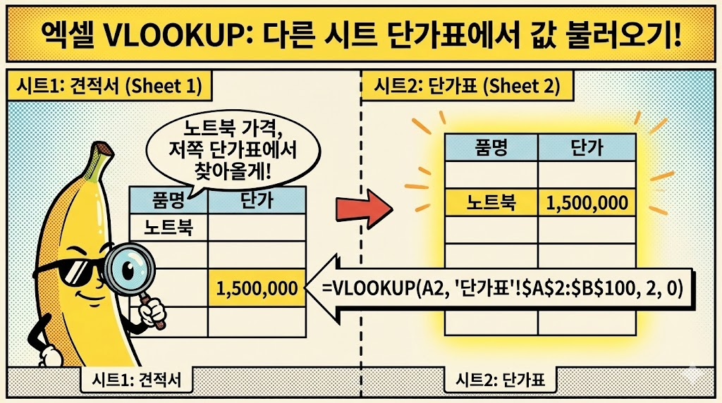 VLOOKUP 기초: 다른 시트에 있는 단가표에서 가격 자동으로 불러오기
