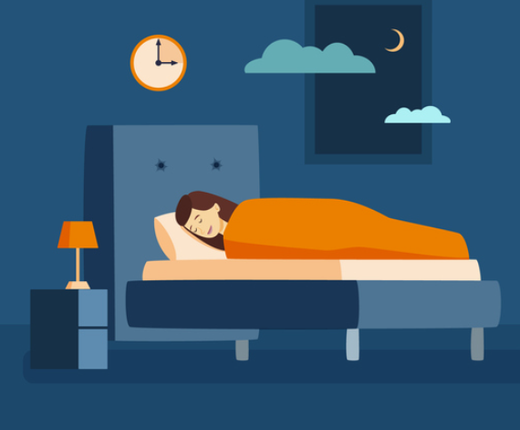 여성이 침대위에서 자고 있는 그림