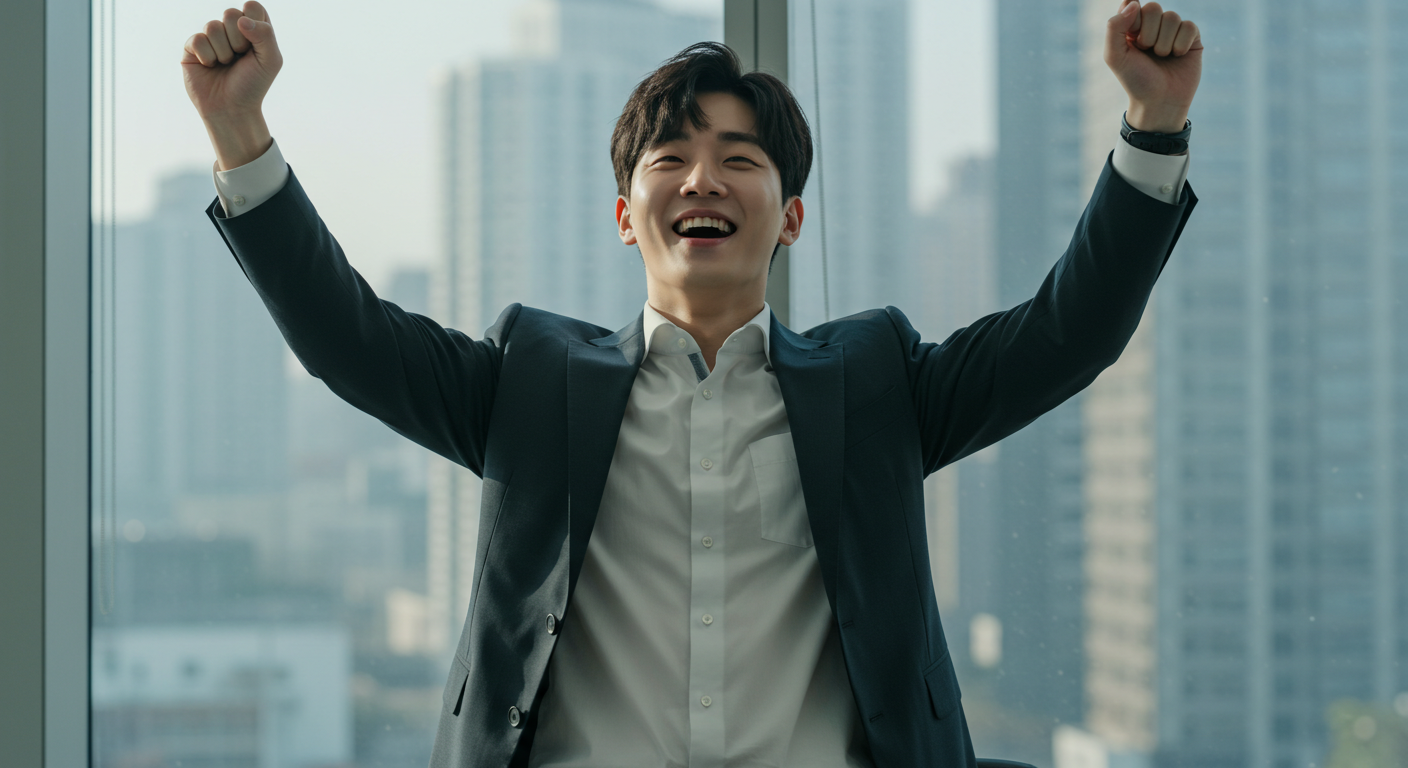 성공적인 첫 번째 결과물에 기뻐하는 모습