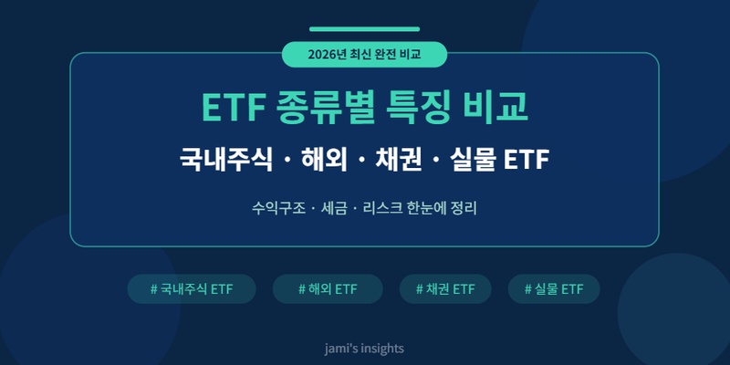 ETF 종류별 특징 비교 국내주식 해외 채권 실물 ETF 2026년 가이드