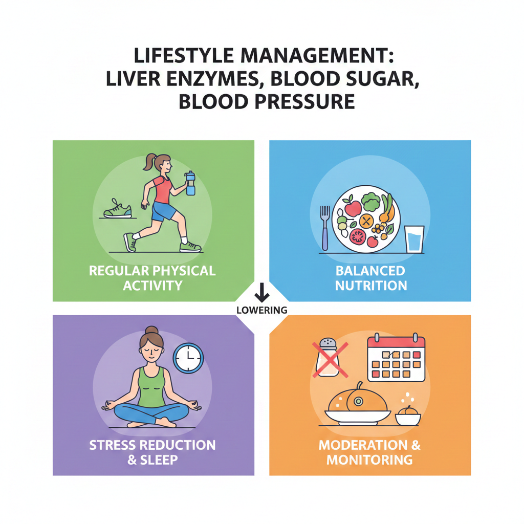 간수치 혈당 혈압 낮추는 생활관리 핵심 정리 포스터