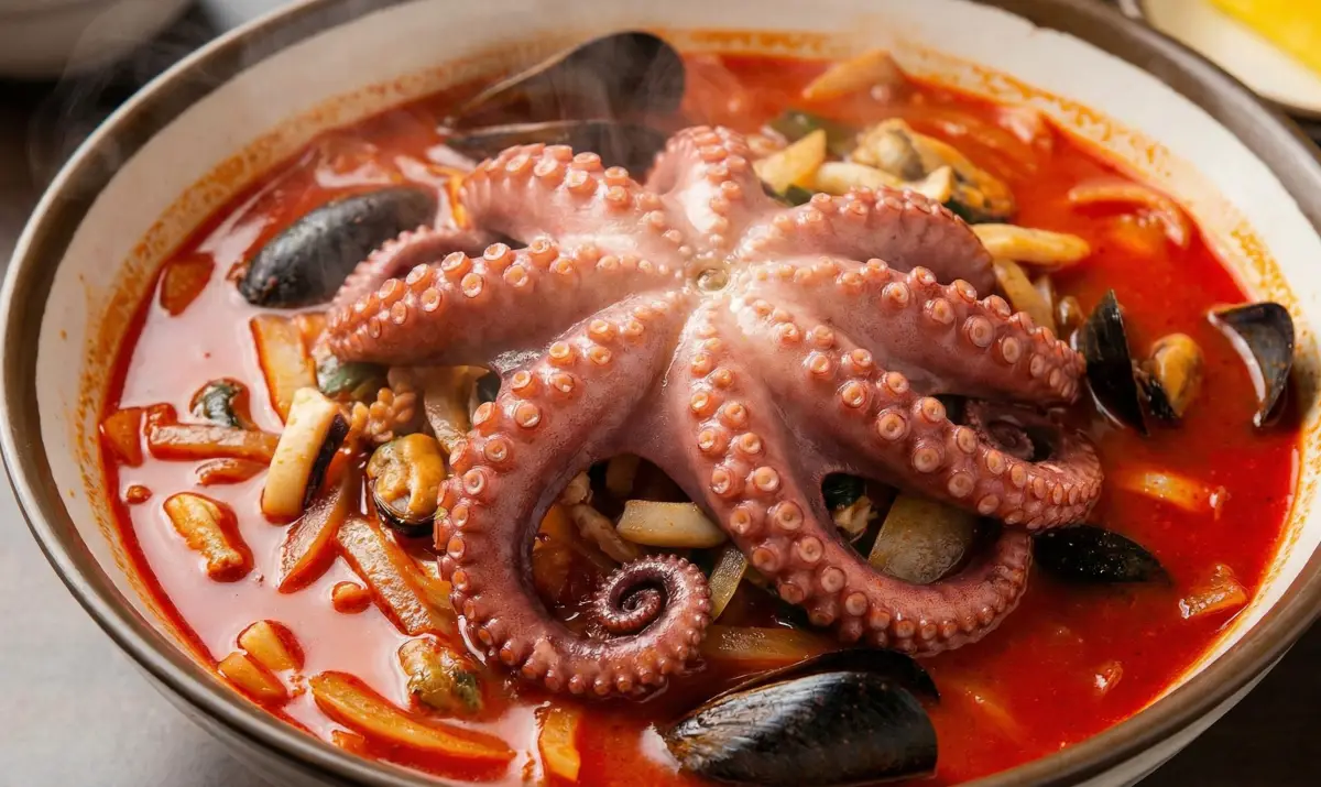 낙지 한 마리가 통째로 들어간 얼큰한 짬뽕