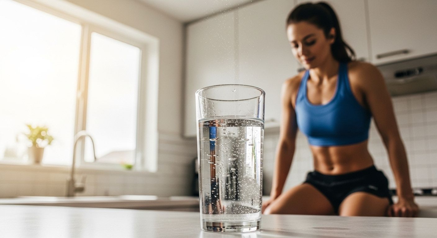 공복 운동 후 물 마시는 장면