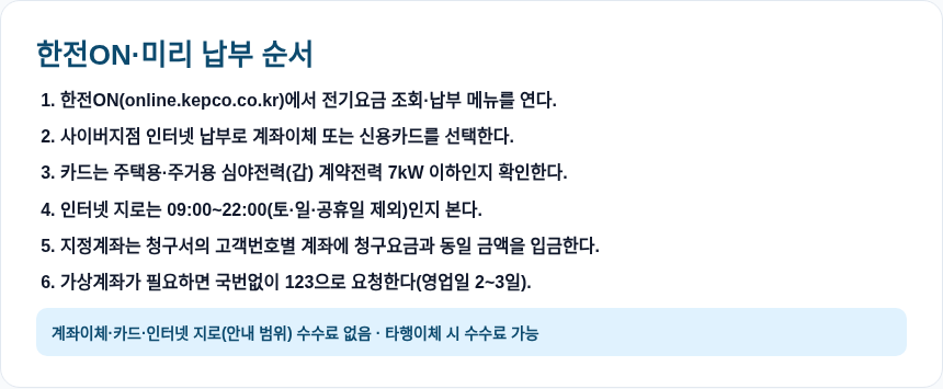 한전ON&middot;미리 납부 순서