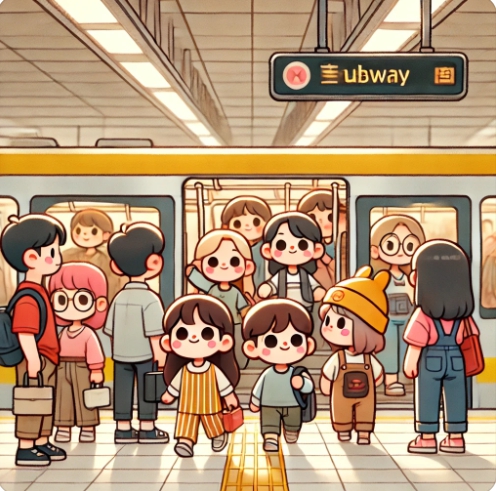지하철 타는 시민들의 모습을 표현한 이미지