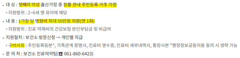 다둥이 가정 병원비 지원