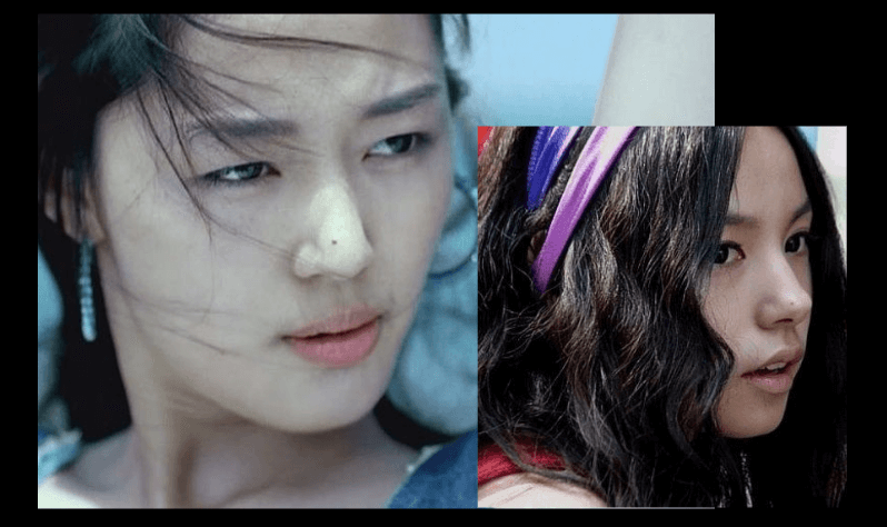 코에 점이 있는 여자 연예인 두 명 사진