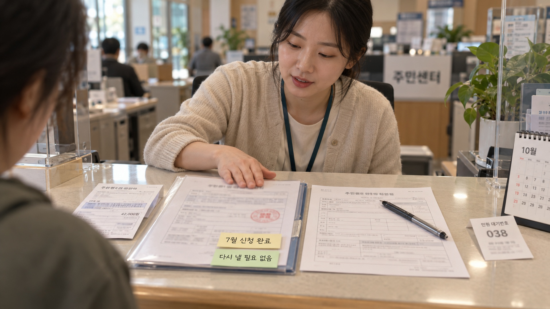주민센터 창구에 놓인 에너지이용권 신청서