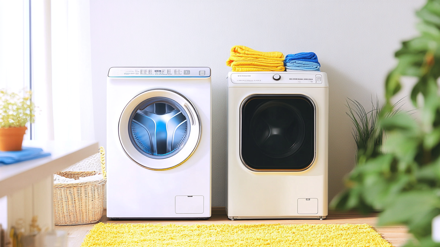 일반 가정에서 조용하게 작동하는 삼성 세탁기와 구형, 소음이 많은 경쟁 모델을 비교하는 이미지