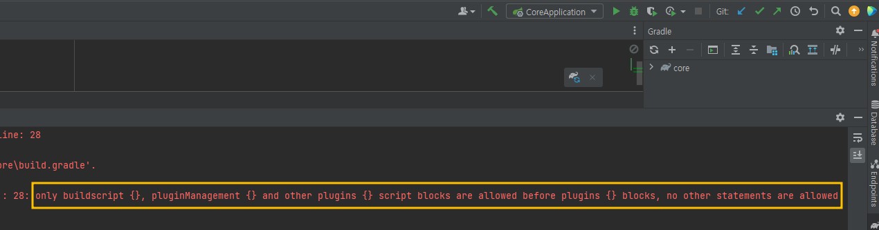 pluginManagement {} and other plugins {} script blocks are allowed before plugins {} blocks, no other statements are allowed