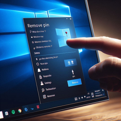 Windows 10 화면에서 PIN 제거 화면을 선택하는 손가락