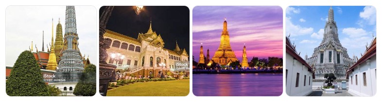 방콕의 왓 프라깨우, 그랜드 팰리스, 왓 아룬 등 대표 관광지 전경