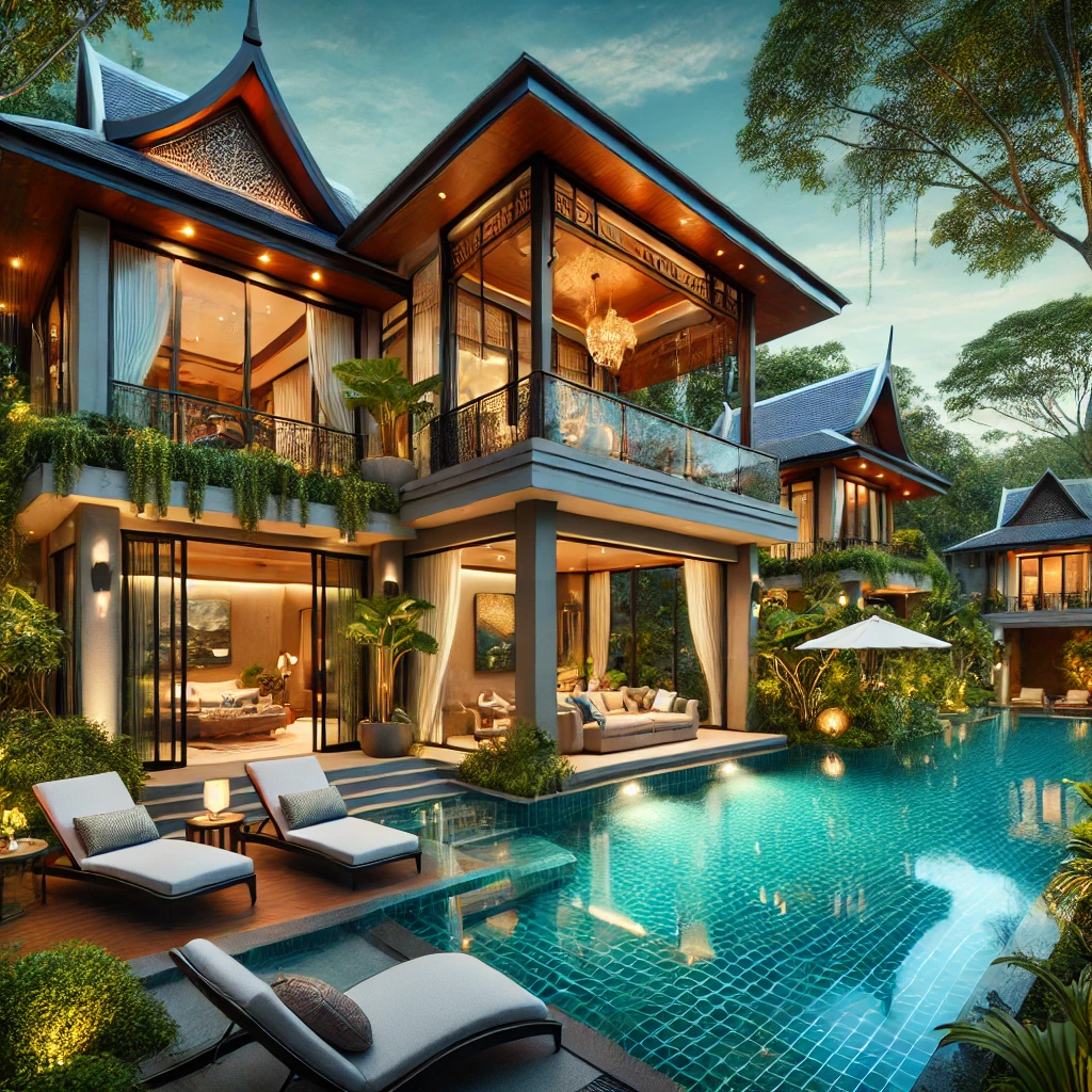 치앙마이의 아름다운 럭셔리 풀빌라 전경과 프라이빗 수영장 모습