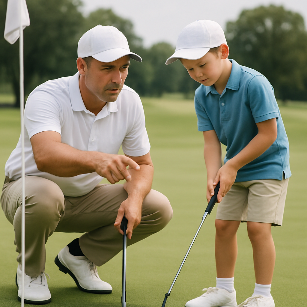 프로골퍼가 라이를 가르쳐주는 모습