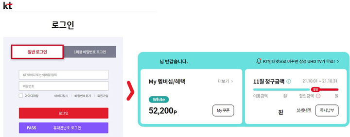 KT로그인-내포인트확인