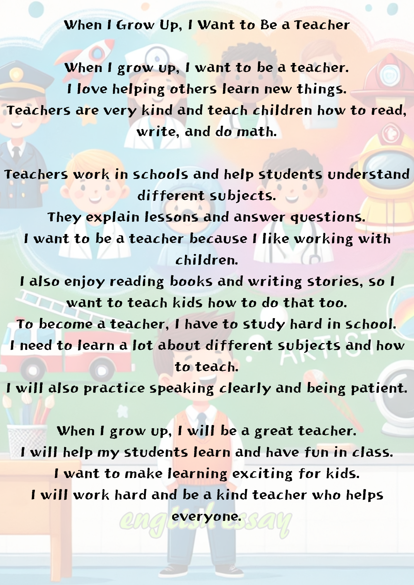 When I Grow Up, I Want to Be a Teacher 나는 커서 선생님이되고싶어요