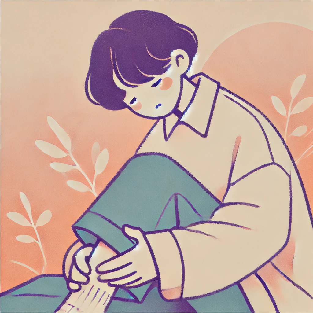 다리에 통증을 느끼며 아파하는 사람을 표현한 웹툰 스타일 일러스트