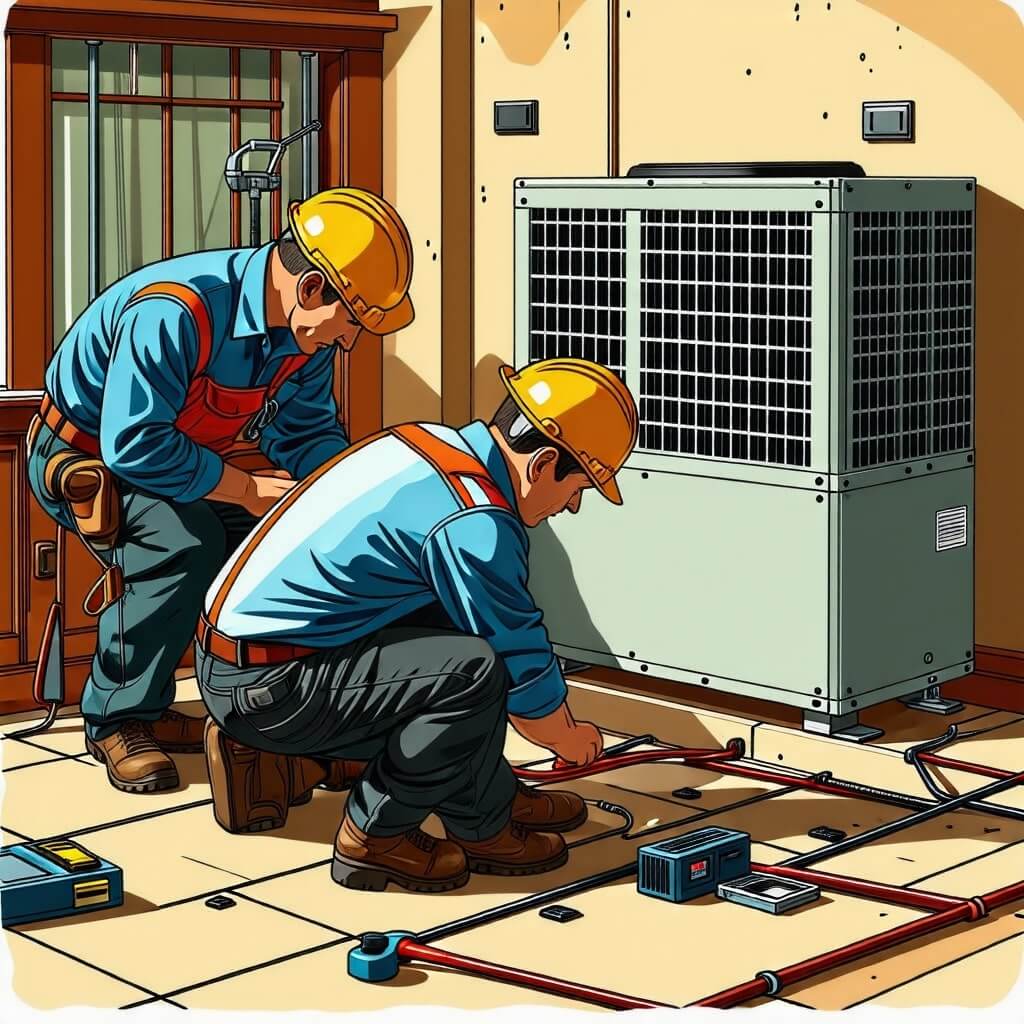 2명근로자-고효율 난방기로 교체하는 과정