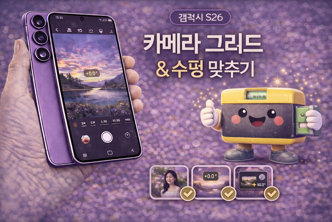 갤럭시 S26 카메라 그리드 설정과 수평 맞추는 방법 설명 이미지