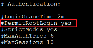 PermitRootLogin 수정 전