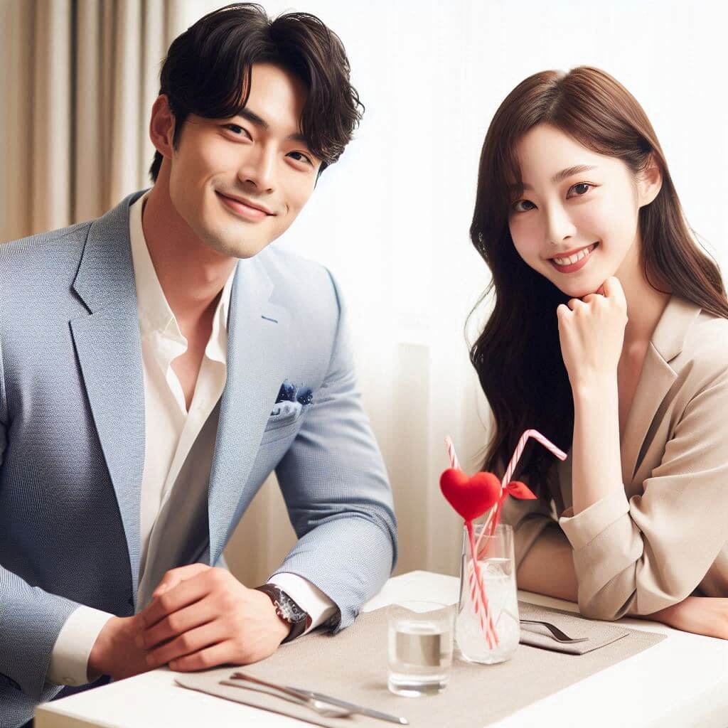 직장인 소개팅 어플에서 만난 남녀가 행복한 시간을 보내는 사진.