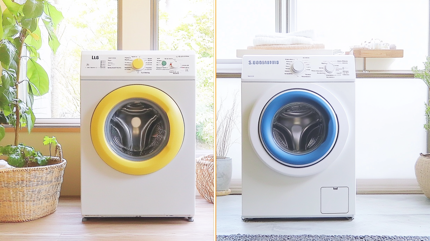 현대적인 가정에서 각자의 독특한 특징을 보여주는 LG 트롬과 삼성 세탁기 디자인 비교 이미지.