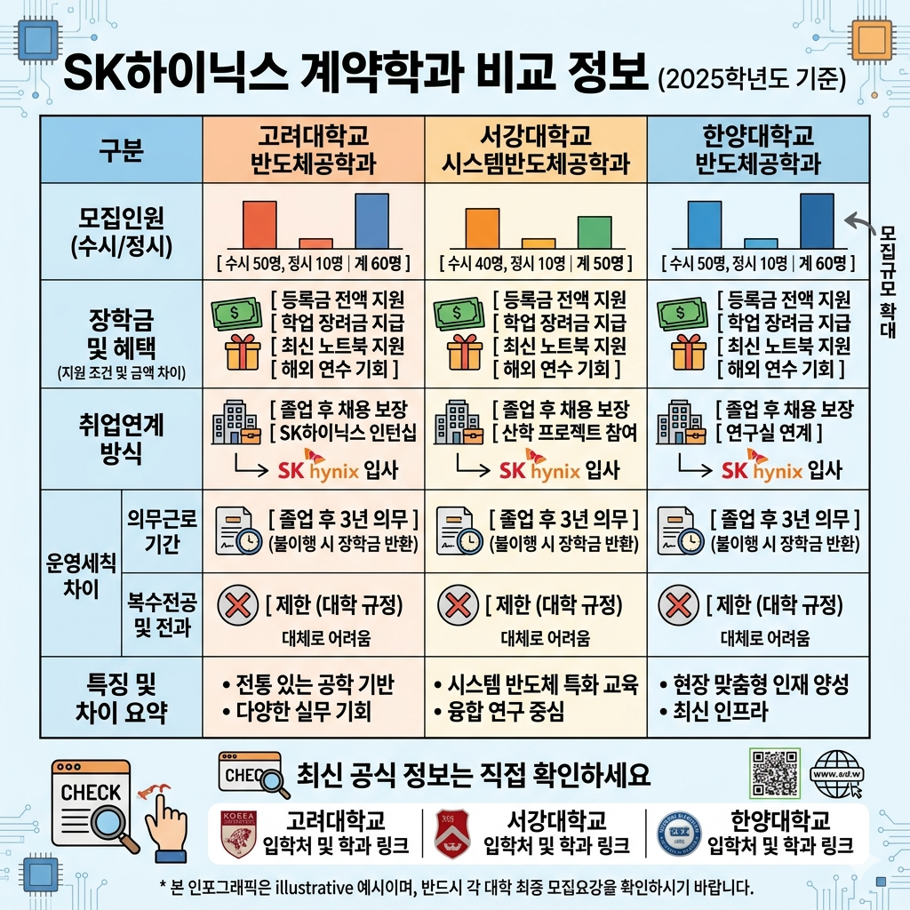 SK하이닉스 계약학과 비교, 고려대·서강대·한양대 차이 인포그래픽
