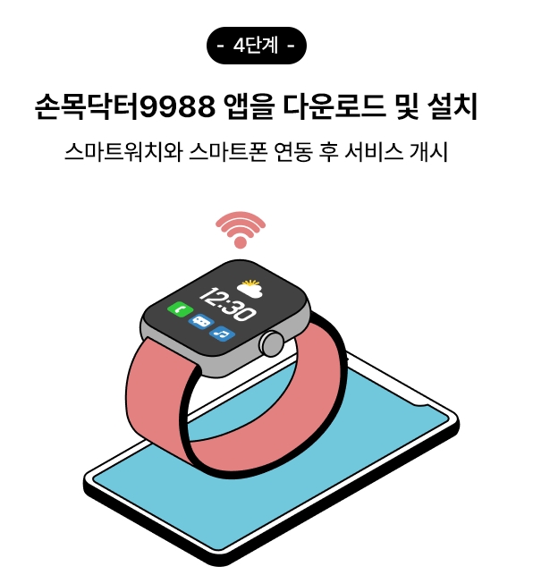 스마트폰에 설치된 손목닥터9988 앱과 스마트워치 연동