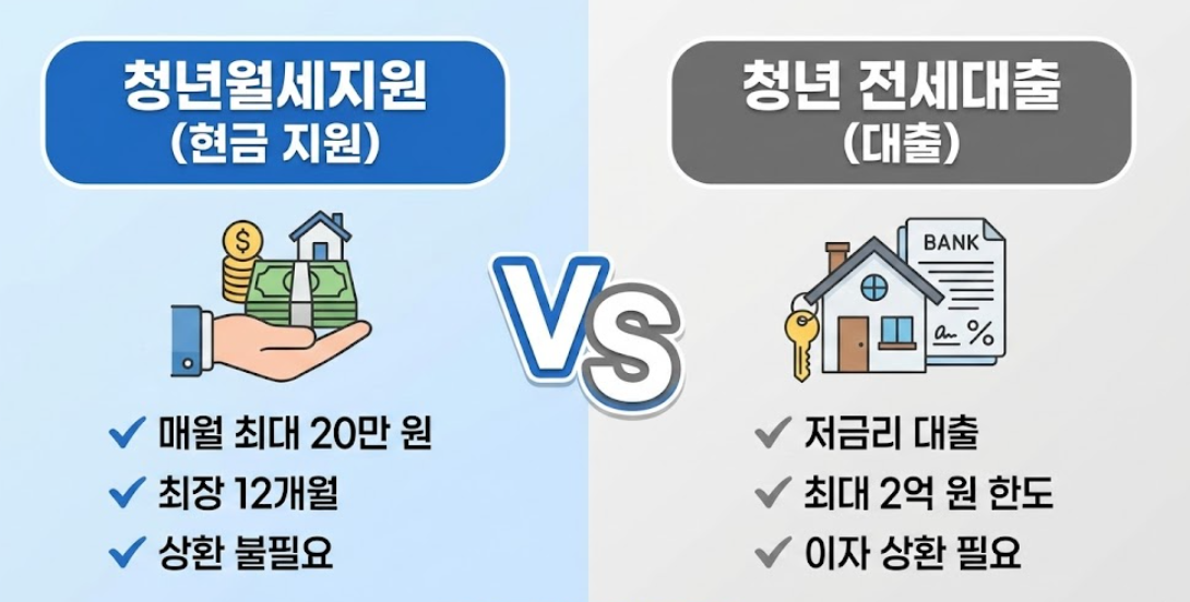 청년월세지원 현금지원과 청년 전세대출을 비교한 주거비 절감 선택 가이드 이미지
