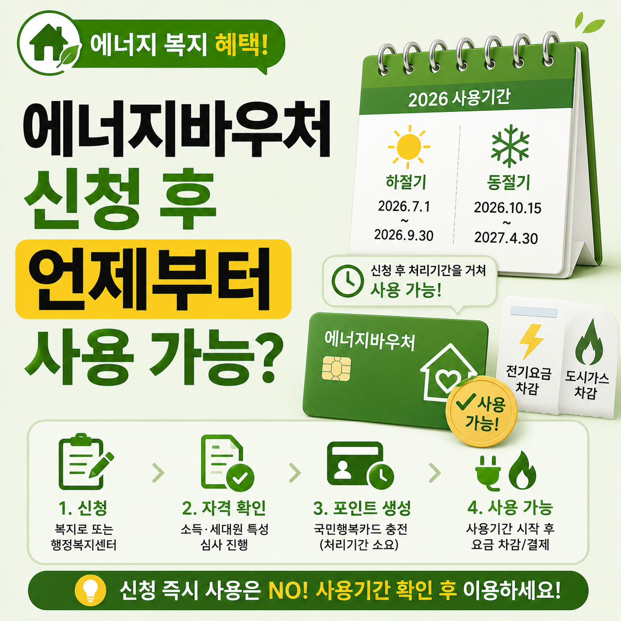에너지바우처 신청 후 사용 가능 시점을 설명하는 이미지