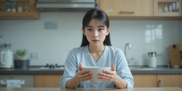 식사를 멈춘 채 시계를 바라보며 위내시경 금식시간을 기다리는 모습