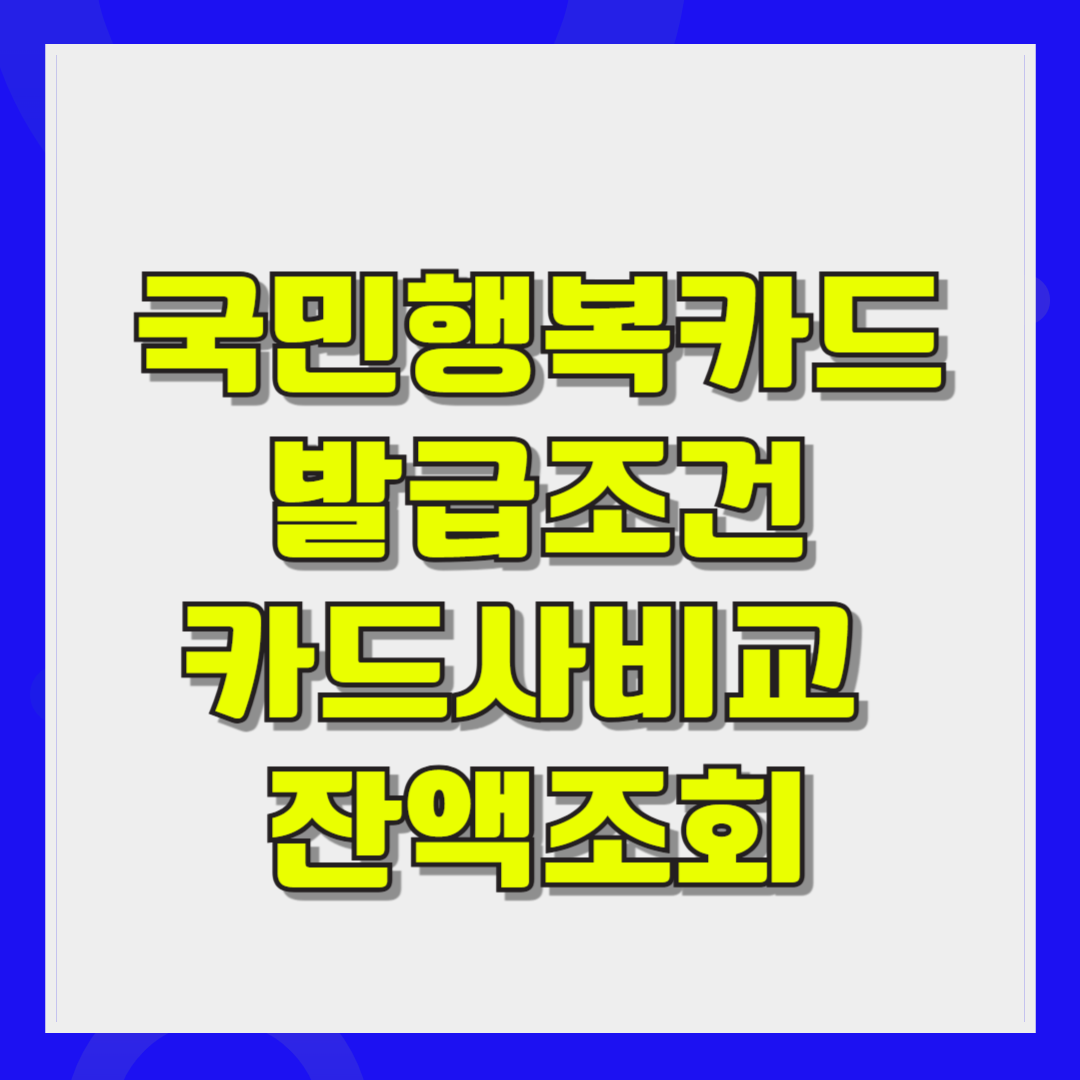 국민행복카드 발급조건 사용처 카드사비교 잔액조회 분실재발급 방법