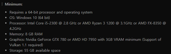 디트로이트 비컴 휴먼 pc게임 사양